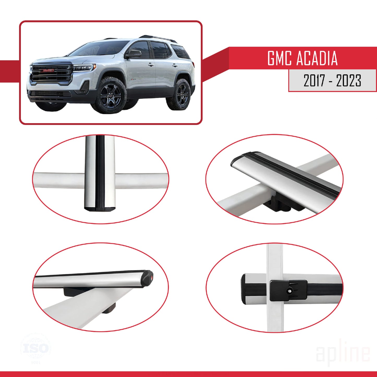 Compatible avec GMC Acadia 2017-2023 BASIC Model Barres de Toit Railing Porte-Bagages de Voiture Gris Aluminium 3 Barres