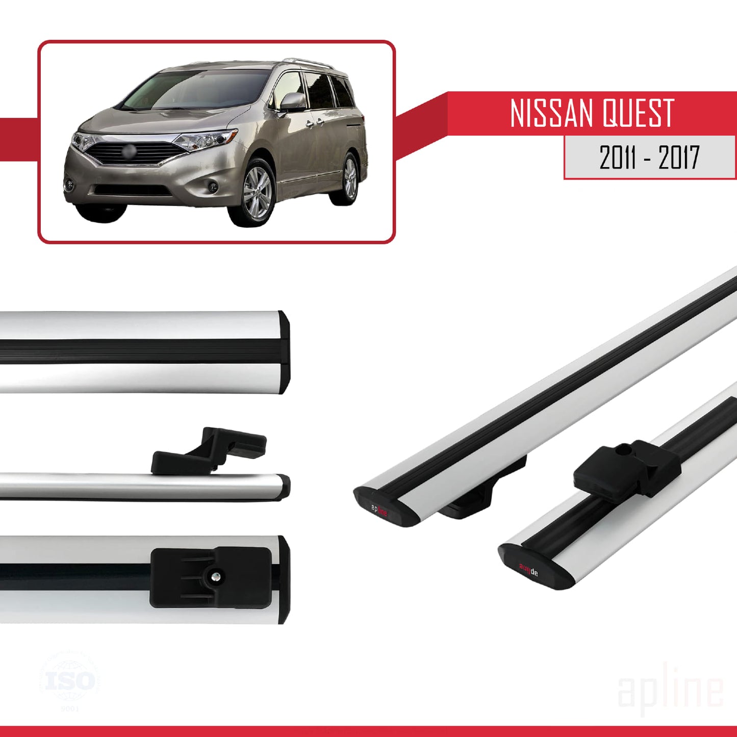 Compatible avec Nissan Quest 2011-2017 BASIC Model Barres de Toit Railing Porte-Bagages de Voiture Gris Aluminium 2 Barres