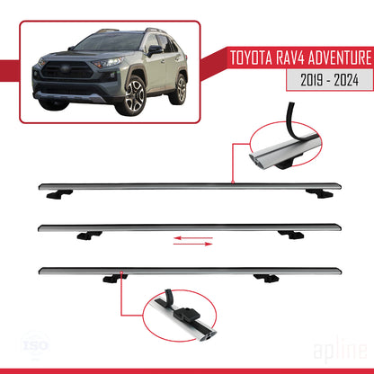 Compatible avec Toyota RAV4 Adventure 2019-2024 BASIC Model Barres de Toit Railing Porte-Bagages de Voiture Gris Aluminium 3 Barres