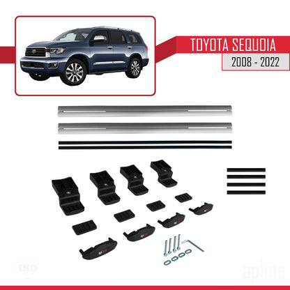 Compatible avec Toyota Sequoia 2008-2022 BASIC Model Barres de Toit Railing Porte-Bagages de Voiture Gris Aluminium 2 Barres