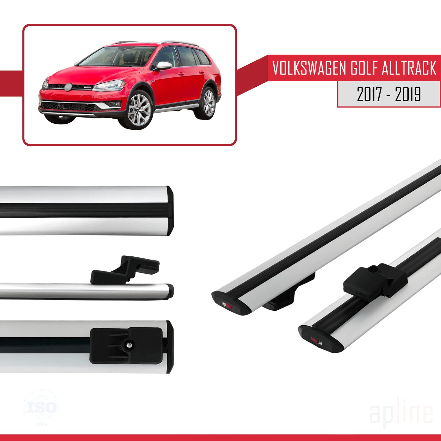 Compatible avec VW Golf Alltrack Mk7 2017-2019 BASIC Model Barres de Toit Railing Porte-Bagages de Voiture Gris Aluminium 2 Barres