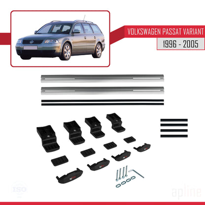 Compatible avec VW Passat B5 Variant 1996-2005 BASIC Model Barres de Toit Railing Porte-Bagages de Voiture Gris Aluminium 2 Barres