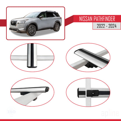 Compatible avec Nissan Pathfinder 2022-2024 BASIC Model Barres de Toit Railing Porte-Bagages de Voiture Gris Aluminium 2 Barres