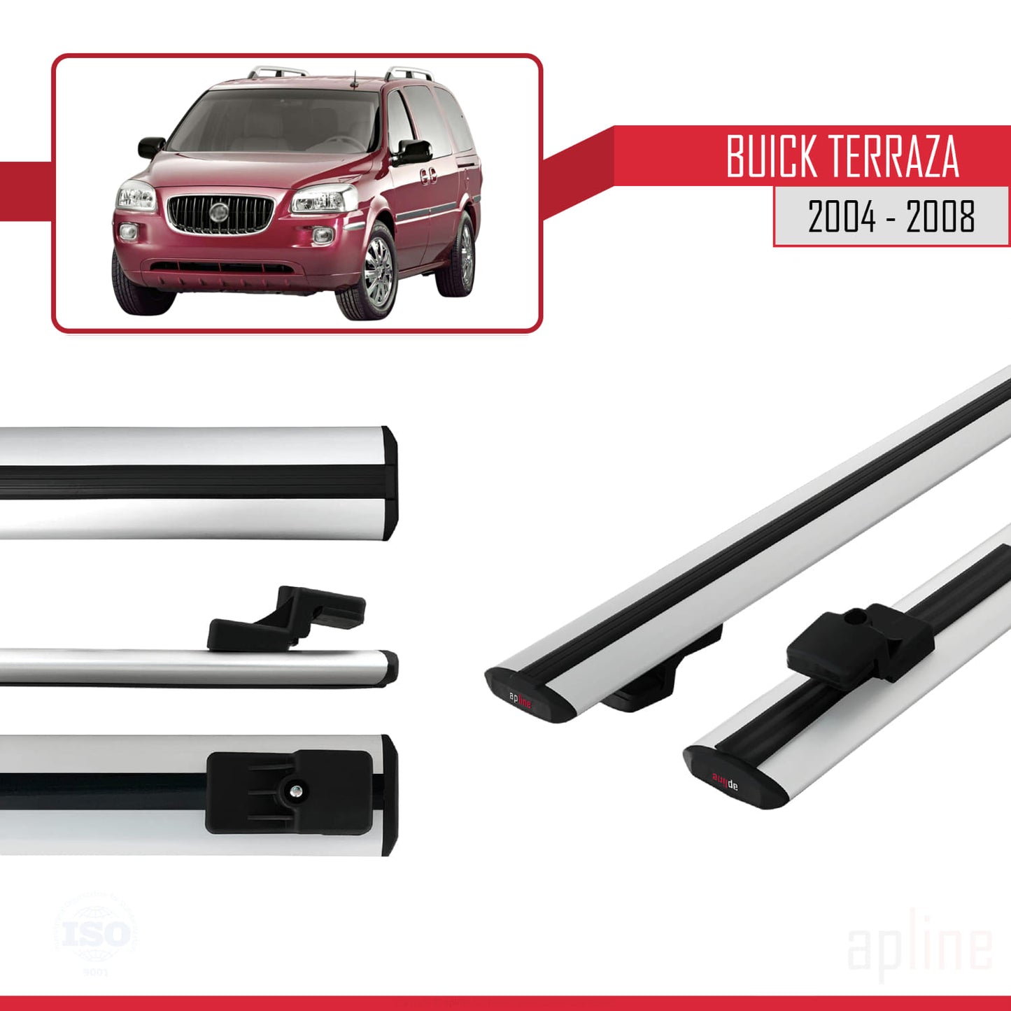 Compatible avec Buick Terraza CXL 2004-2008 BASIC Model Barres de Toit Railing Porte-Bagages de Voiture Gris Aluminium 2 Barres