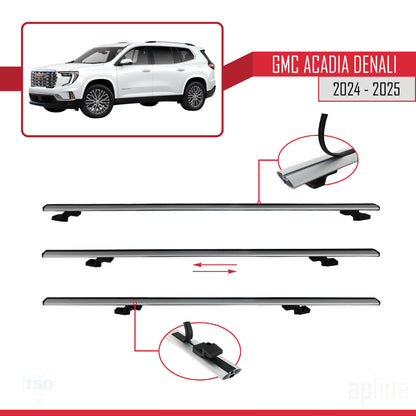 Compatible avec GMC Acadia Denali 2024-2025 BASIC Model Barres de Toit Railing Porte-Bagages de Voiture Gris Aluminium 2 Barres