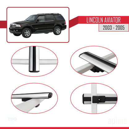 Compatible avec Lincoln Aviator 2003-2005 BASIC Model Barres de Toit Railing Porte-Bagages de Voiture Gris Aluminium 2 Barres