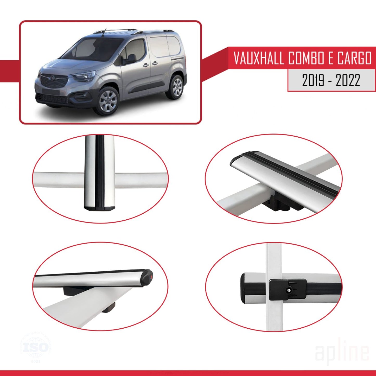 Compatible avec Vauxhall Combo E Cargo 2019-2022 BASIC Model Barres de Toit Railing Porte-Bagages de Voiture Gris Aluminium 2 Barres