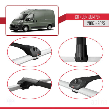 Compatible avec Citroen Jumper 2 2007-2025 ACE-1 Barres de Toit Railing Porte-Bagages de Voiture Noir Aluminium 2 Barres