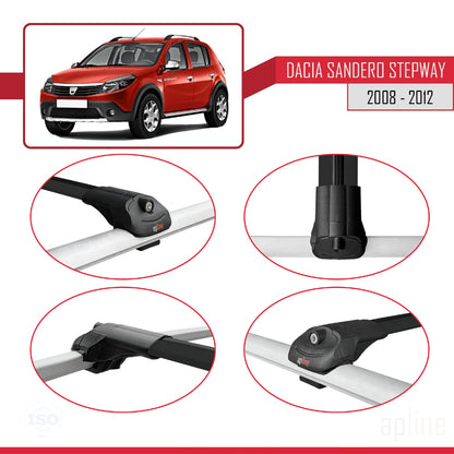 Compatible avec Dacia Sandero Stepway 2008-2012 ACE-1 Barres de Toit Railing Porte-Bagages de Voiture Noir Aluminium 2 Barres