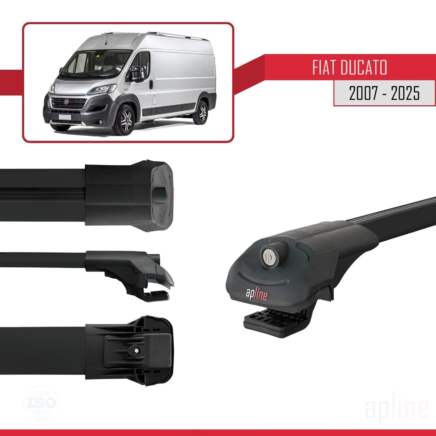 Compatible avec Fiat Ducato 3 2007-2025 ACE-1 Barres de Toit Railing Porte-Bagages de Voiture Noir Aluminium 2 Barres