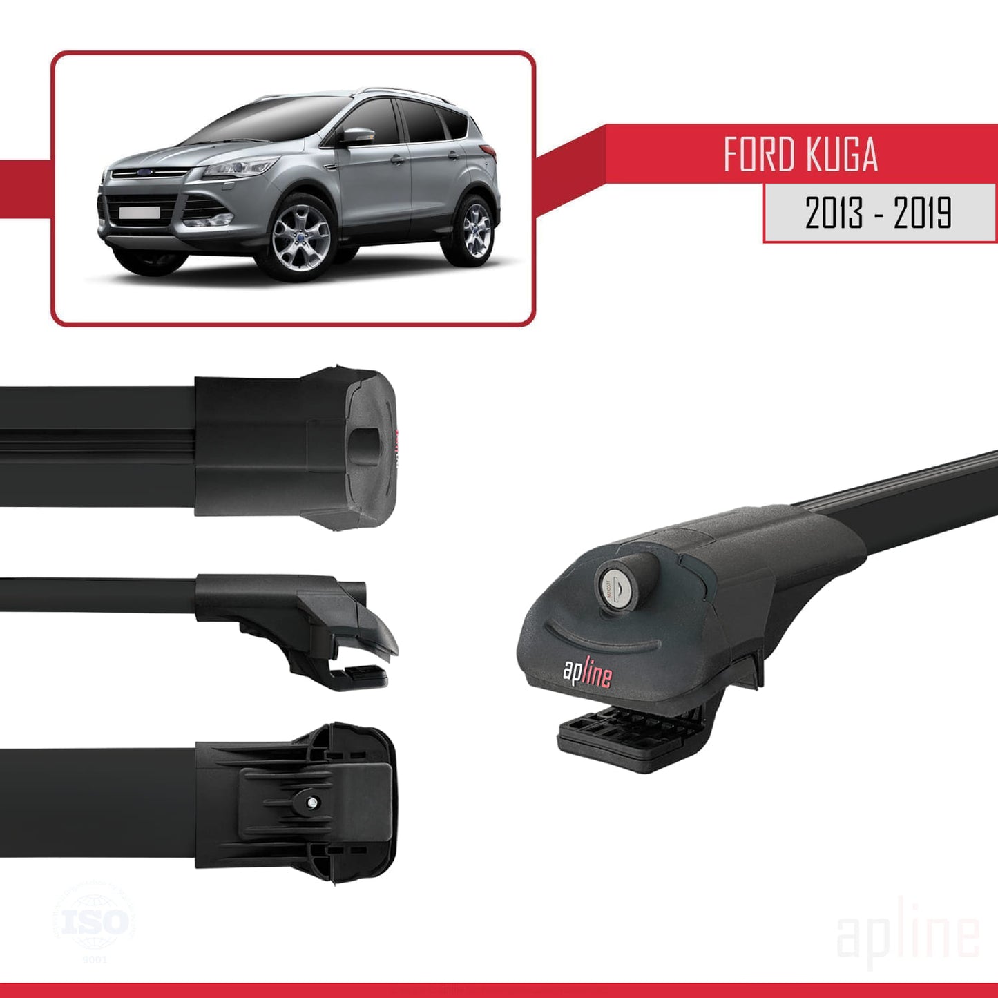 Compatibile con Ford Kuga 2 (C520) 2013-2019 ACE-1 Barre portatutto per auto Portapacchi Alluminio nero 3 barre