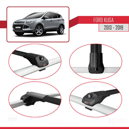 Compatibile con Ford Kuga 2 (C520) 2013-2019 ACE-1 Barre portatutto per auto Portapacchi Alluminio nero 3 barre