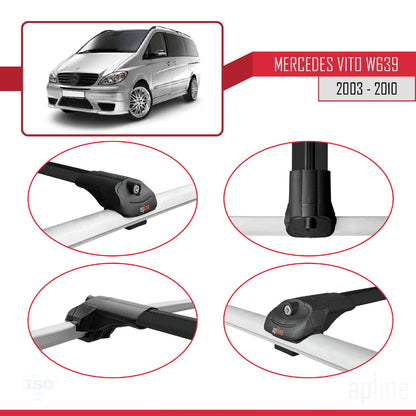 Compatible avec Mercedes Vito 2 (W639) Pre-Facelift 2003-2010 ACE-1 Barres de Toit Railing Porte-Bagages de Voiture Noir Aluminium 2 Barres