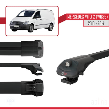 Compatible avec Mercedes Vito 2 (W639) Post-Facelift 2010-2014 ACE-1 Barres de Toit Railing Porte-Bagages de Voiture Noir Aluminium 3 Barres