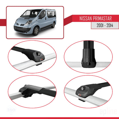 Compatible avec Nissan Primastar 2001-2014 ACE-1 Barres de Toit Railing Porte-Bagages de Voiture Noir Aluminium 2 Barres