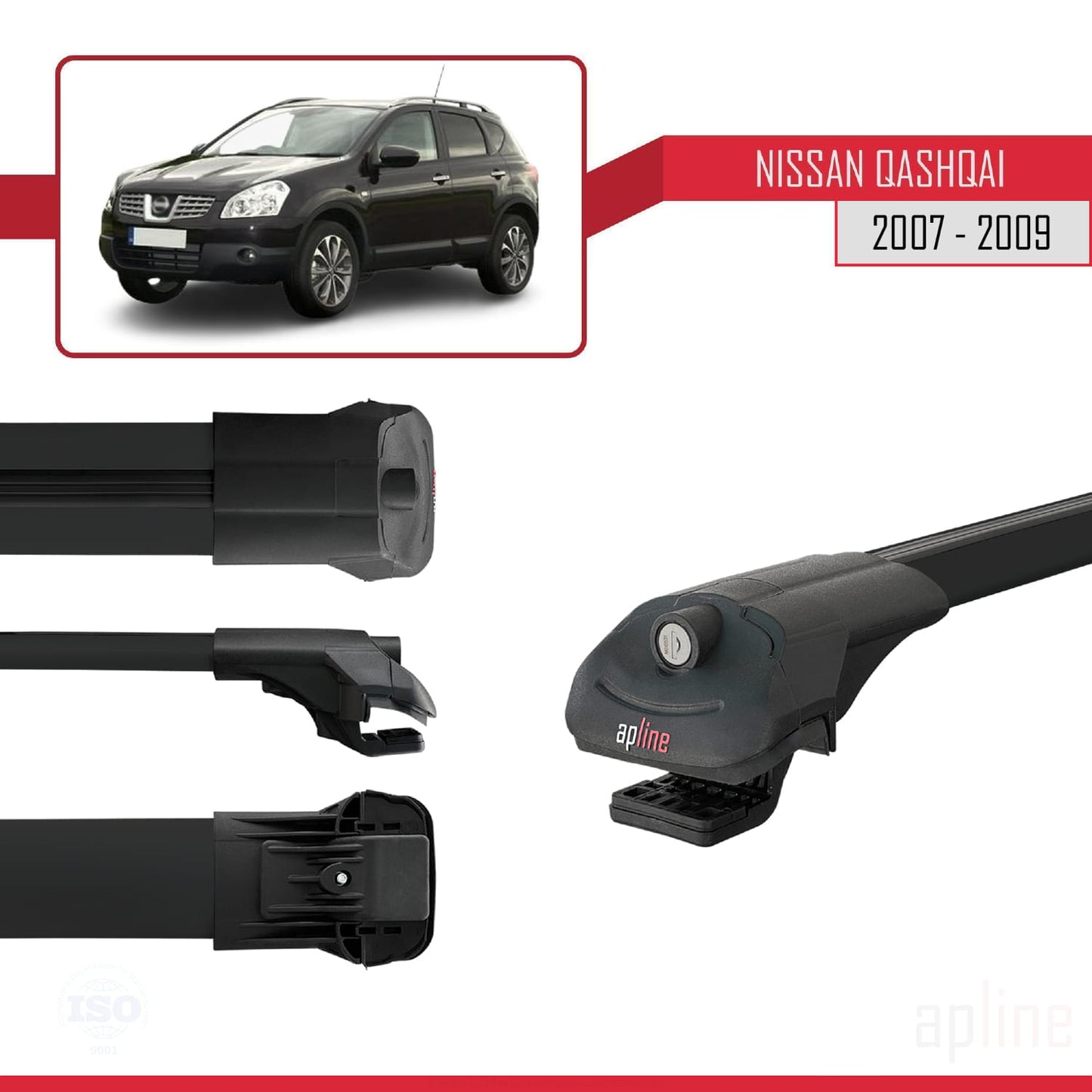 Compatible avec Nissan Qashqai (J10) Pre-Facelift 2007-2009 ACE-1 Barres de Toit Railing Porte-Bagages de Voiture Noir Aluminium 2 Barres