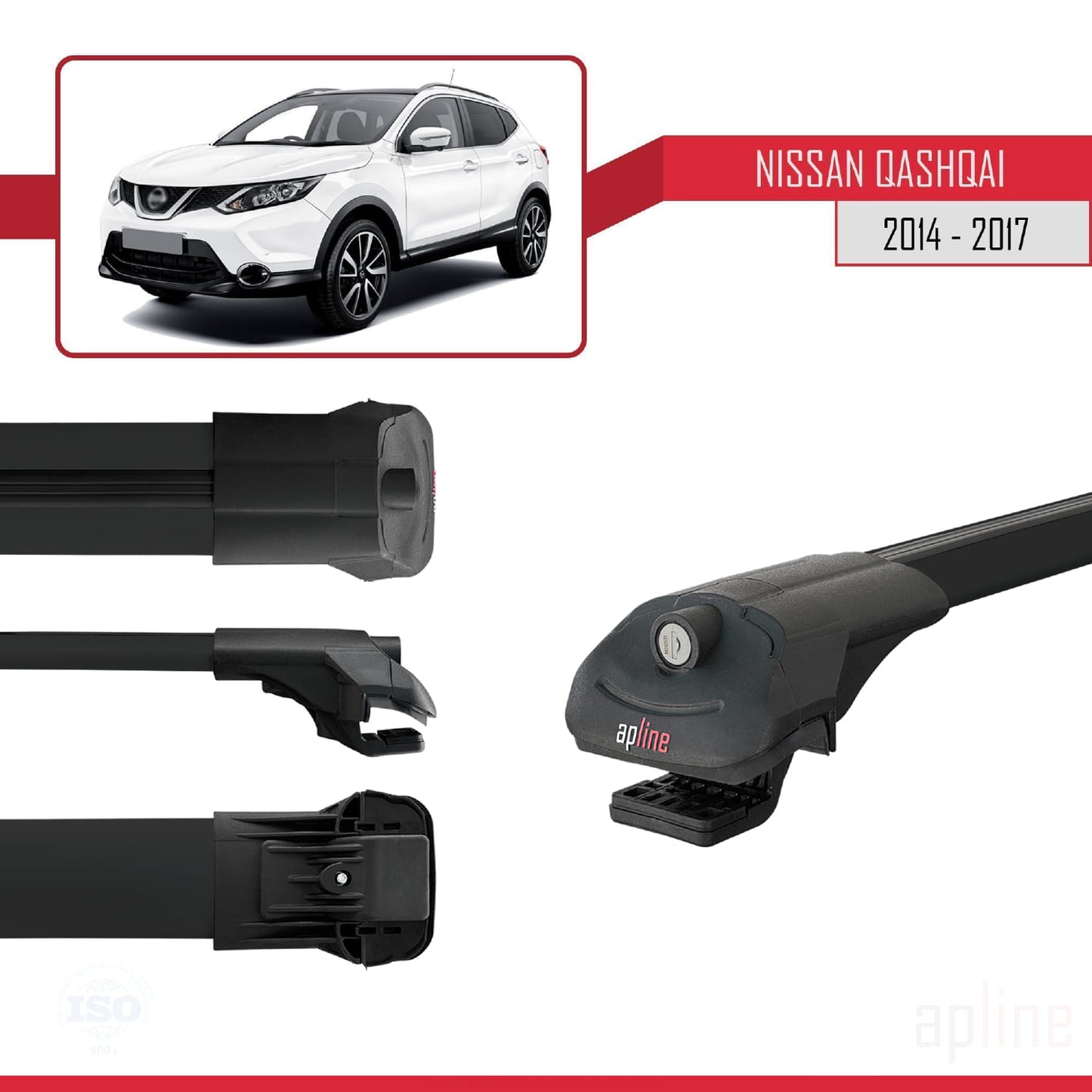 Compatible avec Nissan Qashqai 2 (J11) Pre-Facelift 2014-2017 ACE-1 Barres de Toit Railing Porte-Bagages de Voiture Noir Aluminium 2 Barres