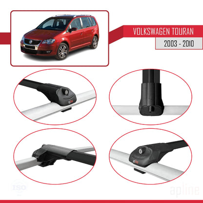 Compatible avec Volkswagen Touran (1T) Pre-Facelift 2003-2010 ACE-1 Barres de Toit Railing Porte-Bagages de Voiture Noir Aluminium 2 Barres