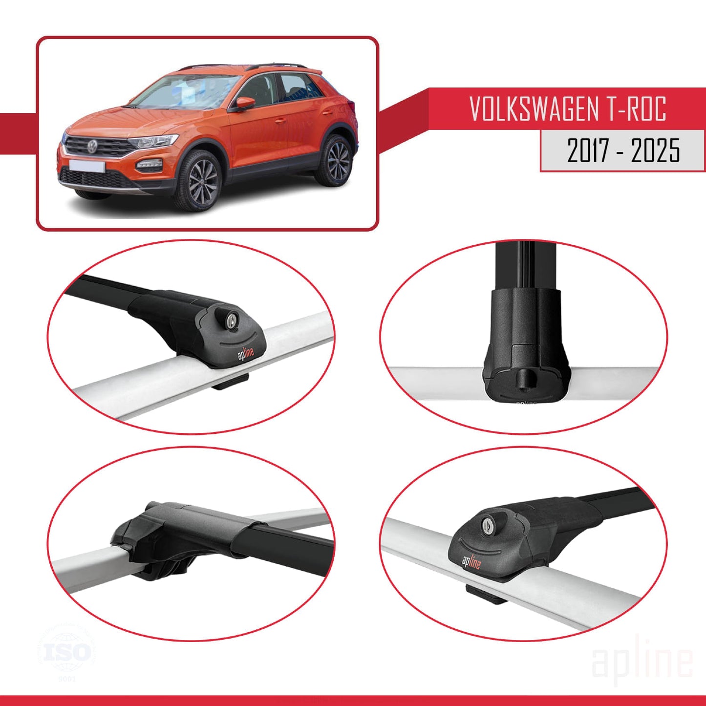 Compatible avec Volkswagen T-Roc 2017-2025 ACE-1 Barres de Toit Railing Porte-Bagages de Voiture Noir Aluminium 3 Barres