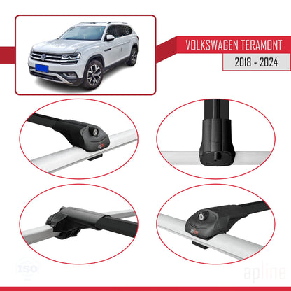 Compatible avec Volkswagen Teramont (CA1) 2018-2024 ACE-1 Barres de Toit Railing Porte-Bagages de Voiture Noir Aluminium 3 Barres