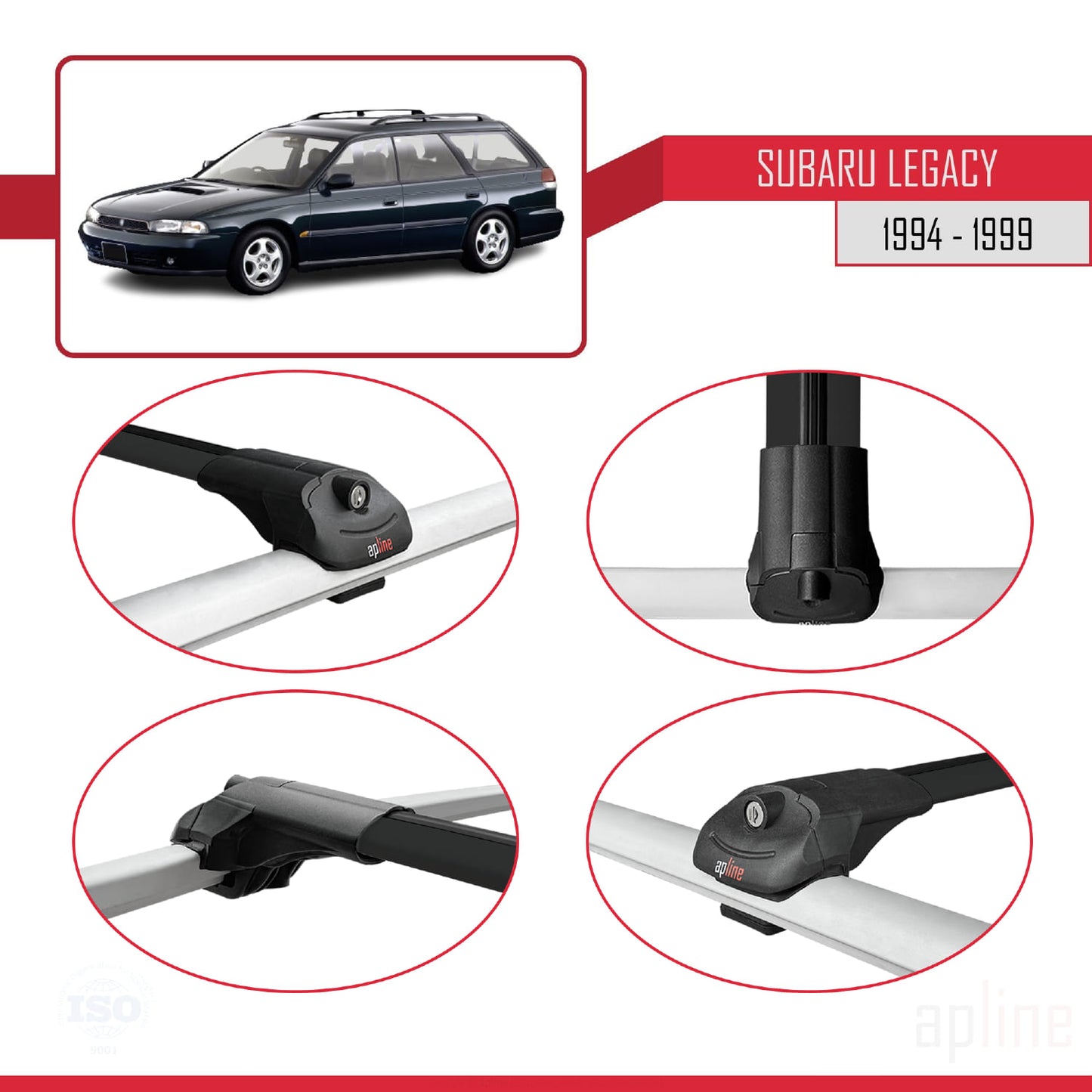 Compatible avec Subaru Legacy 2 (BD) 1994-1999 ACE-1 Barres de Toit Railing Porte-Bagages de Voiture Noir Aluminium 2 Barres