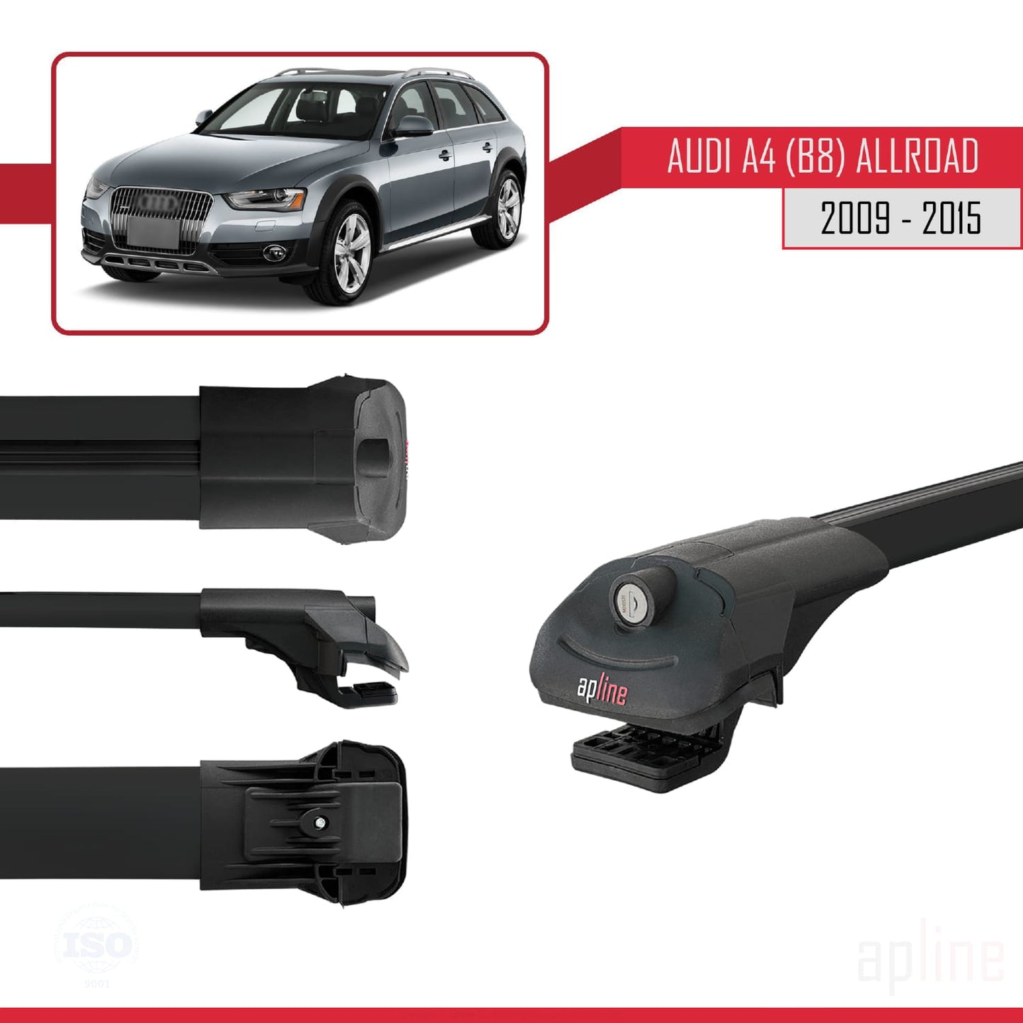 Compatible avec A4 (B8) Allroad 2009-2015 ACE-1 Barres de Toit Railing Porte-Bagages de Voiture Noir Aluminium 2 Barres
