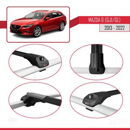 Compatible avec Mazda 6 III (GJ1/GL) 2013-2022 ACE-1 Barres de Toit Railing Porte-Bagages de Voiture Noir Aluminium 2 Barres