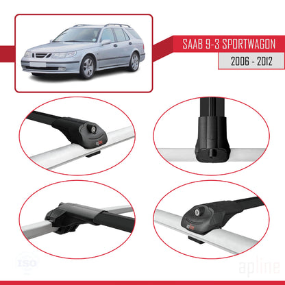 Compatible avec Saab 9-3 II Break 2006-2012 ACE-1 Barres de Toit Railing Porte-Bagages de Voiture Noir Aluminium 2 Barres
