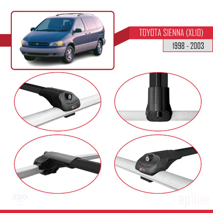 Compatible avec Toyota Sienna (XL10) 1998-2003 ACE-1 Barres de Toit Railing Porte-Bagages de Voiture Noir Aluminium 2 Barres