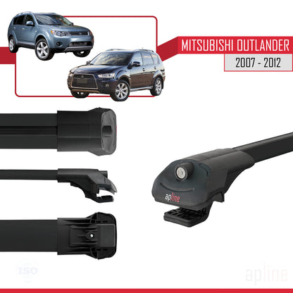 Compatible avec Mitsubishi Outlander 2 2007-2012 ACE-1 Barres de Toit Railing Porte-Bagages de Voiture Noir Aluminium 2 Barres