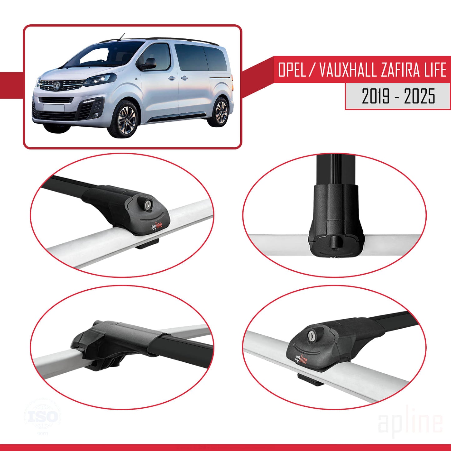 Compatible avec Opel Zafira Life 2019-2025 ACE-1 Barres de Toit Railing Porte-Bagages de Voiture Noir Aluminium 3 Barres