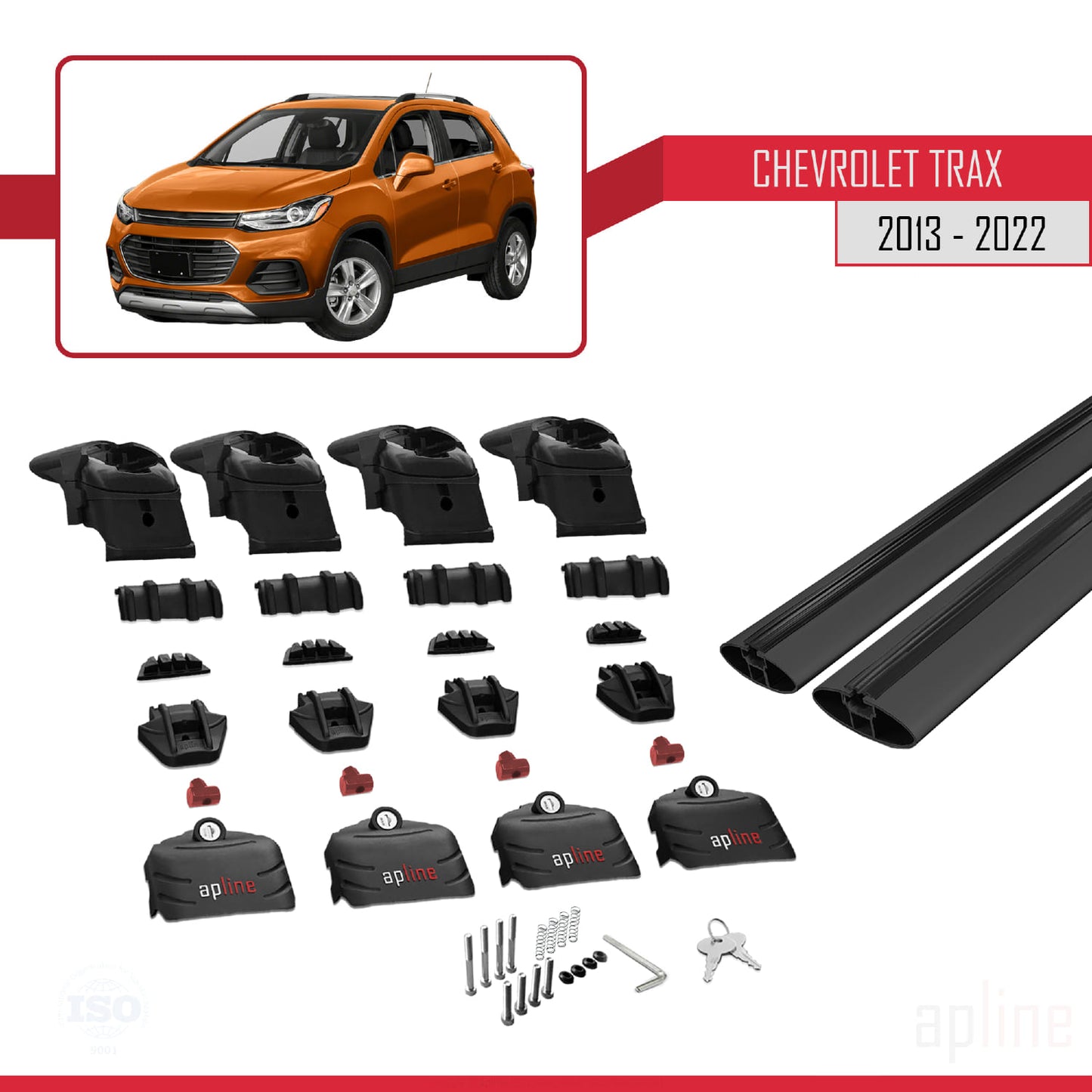 Compatible avec Chevrolet Trax (U200) 2013-2022 ACE-2 Barres de Toit Railing Porte-Bagages de Voiture Noir Aluminium 2 Barres