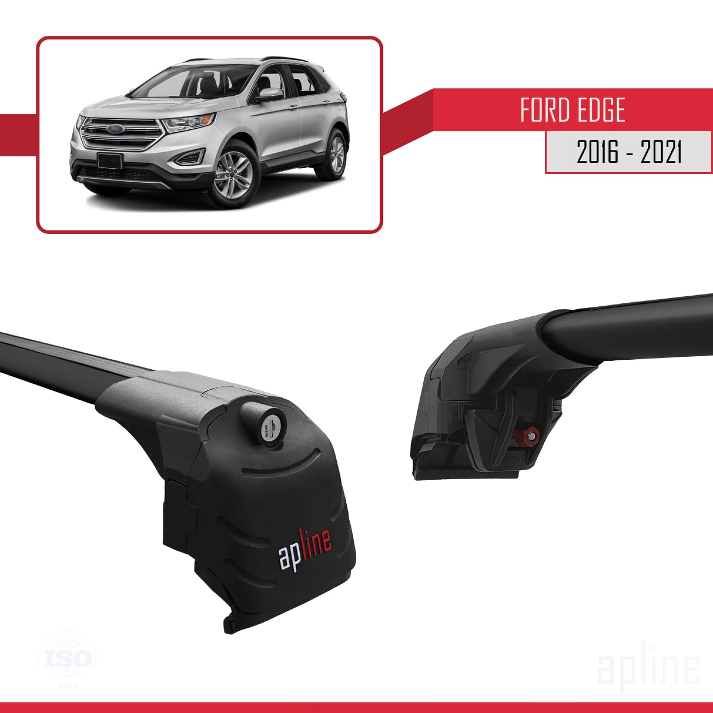 Compatible avec Ford Edge (CD539) 2016-2021 ACE-2 Barres de Toit Railing Porte-Bagages de Voiture Noir Aluminium 2 Barres