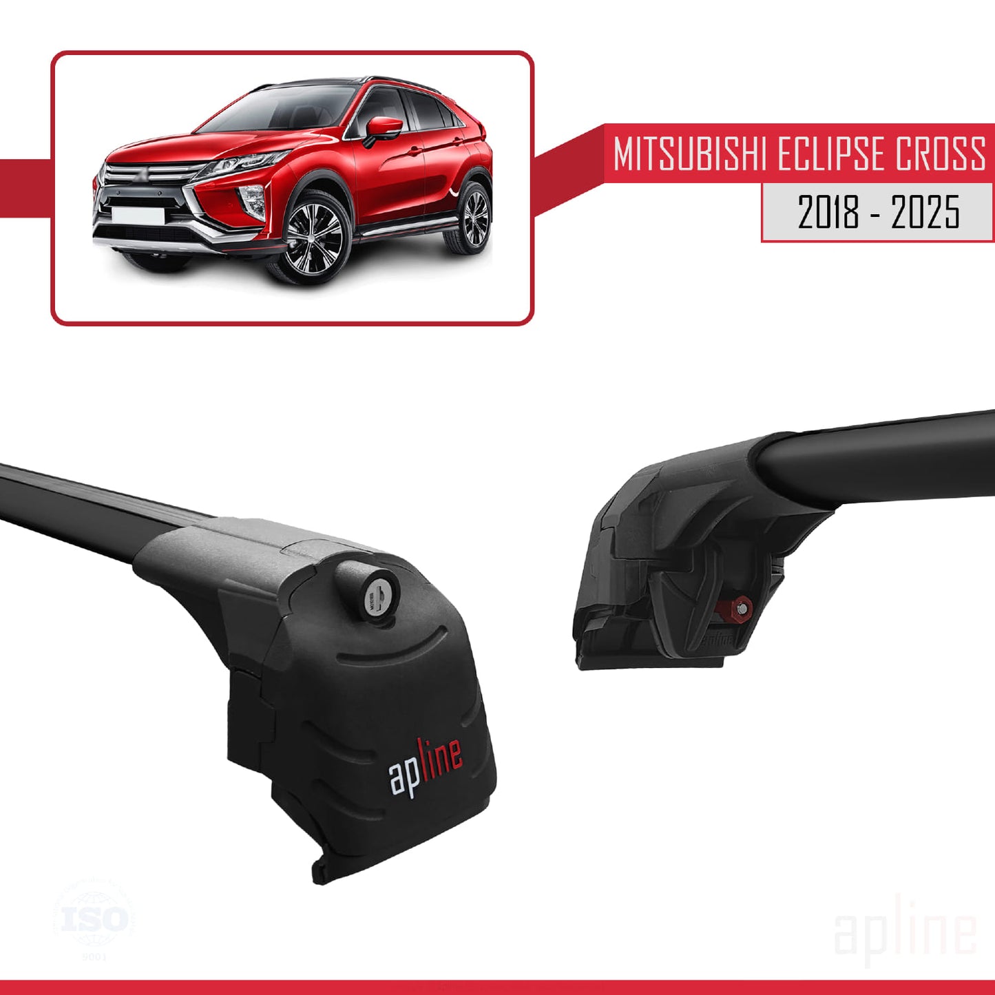 Compatible avec Mitsubishi Eclipse Cross (GK) 2018-2025 ACE-2 Barres de Toit Railing Porte-Bagages de Voiture Noir Aluminium 2 Barres