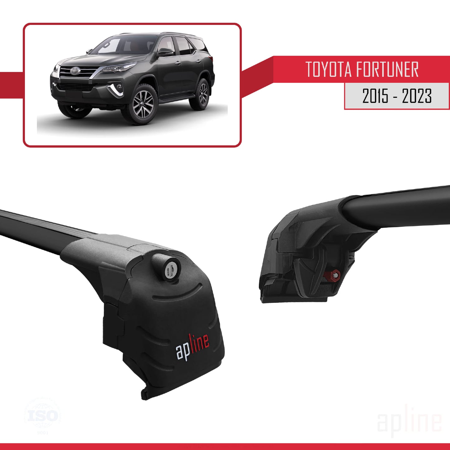 Compatible avec Toyota Fortuner (AN160) 2015-2023 ACE-2 Barres de Toit Railing Porte-Bagages de Voiture Noir Aluminium 2 Barres