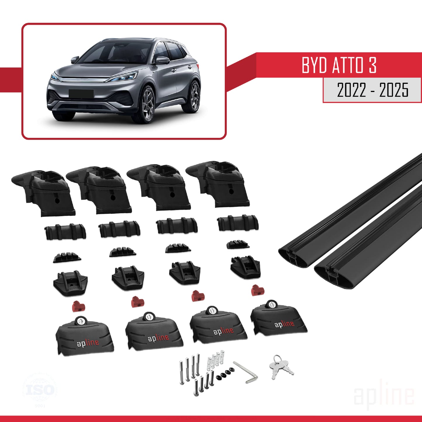 Compatible avec BYD Atto 3 2022-2025 ACE-2 Barres de Toit Railing Porte-Bagages de Voiture Noir Aluminium 2 Barres