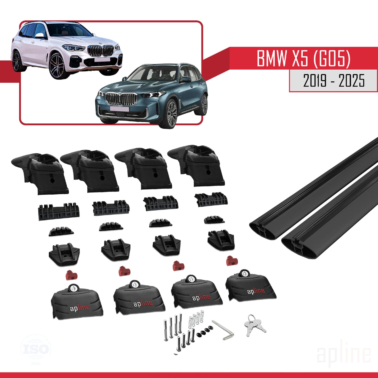 Compatible avec BMW X5 (G05) 2019-2025 ACE-2 Barres de Toit Railing Porte-Bagages de Voiture Noir Aluminium 2 Barres