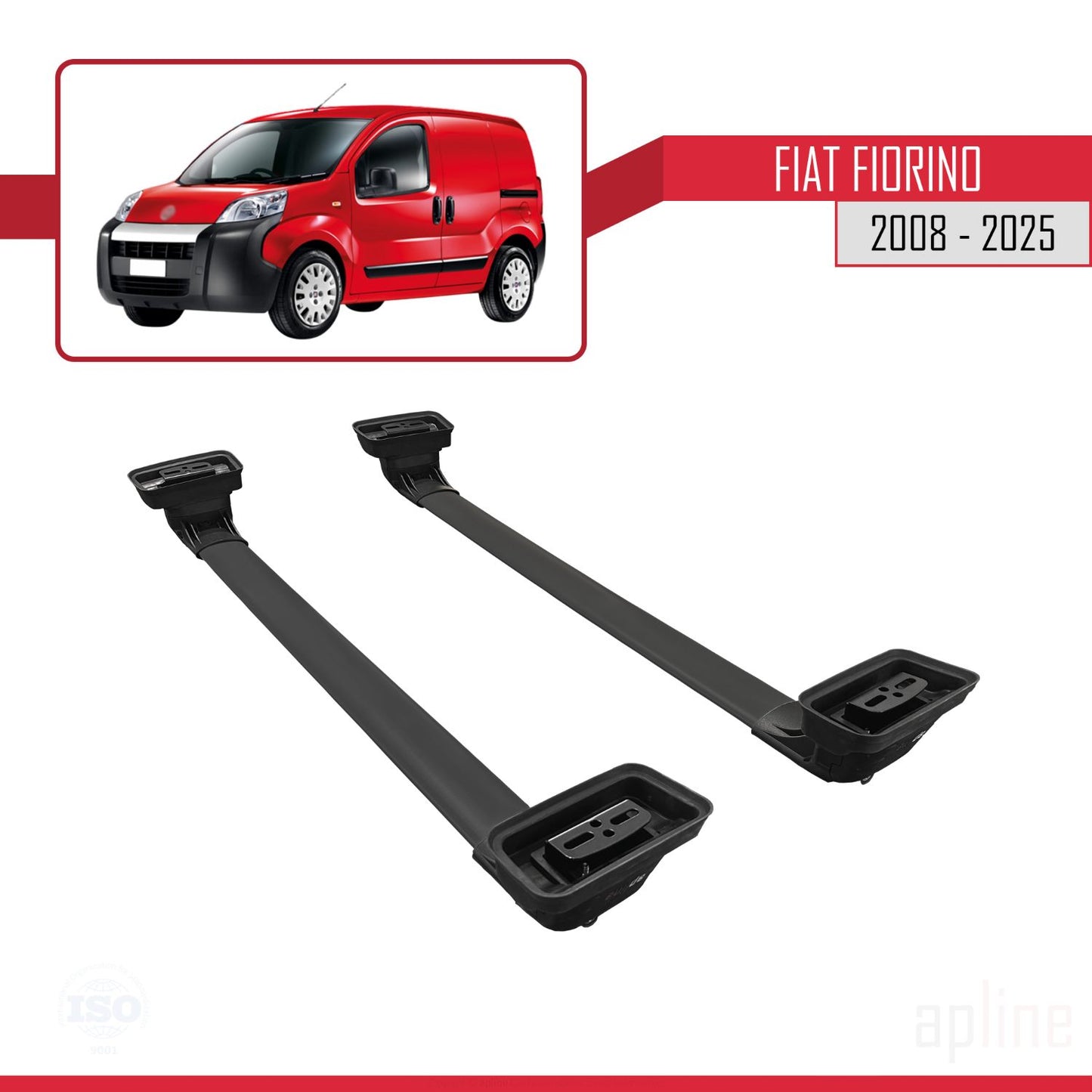 Compatible avec Fiat Fiorino 2008-2025 ACE-3 Barres de Toit Railing Porte-Bagages de Voiture Noir Aluminium 2 Barres