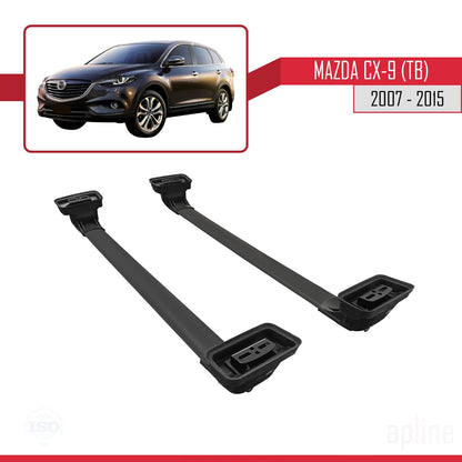Compatible avec Mazda CX-9 (TB) 2007-2015 ACE-3 Barres de Toit Railing Porte-Bagages de Voiture Noir Aluminium 2 Barres