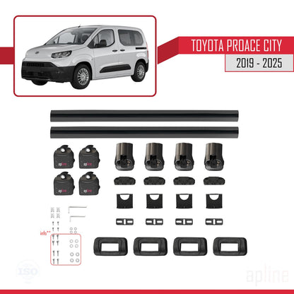 Compatible avec Toyota Proace City 2019-2025 ACE-3 Barres de Toit Railing Porte-Bagages de Voiture Noir Aluminium 2 Barres