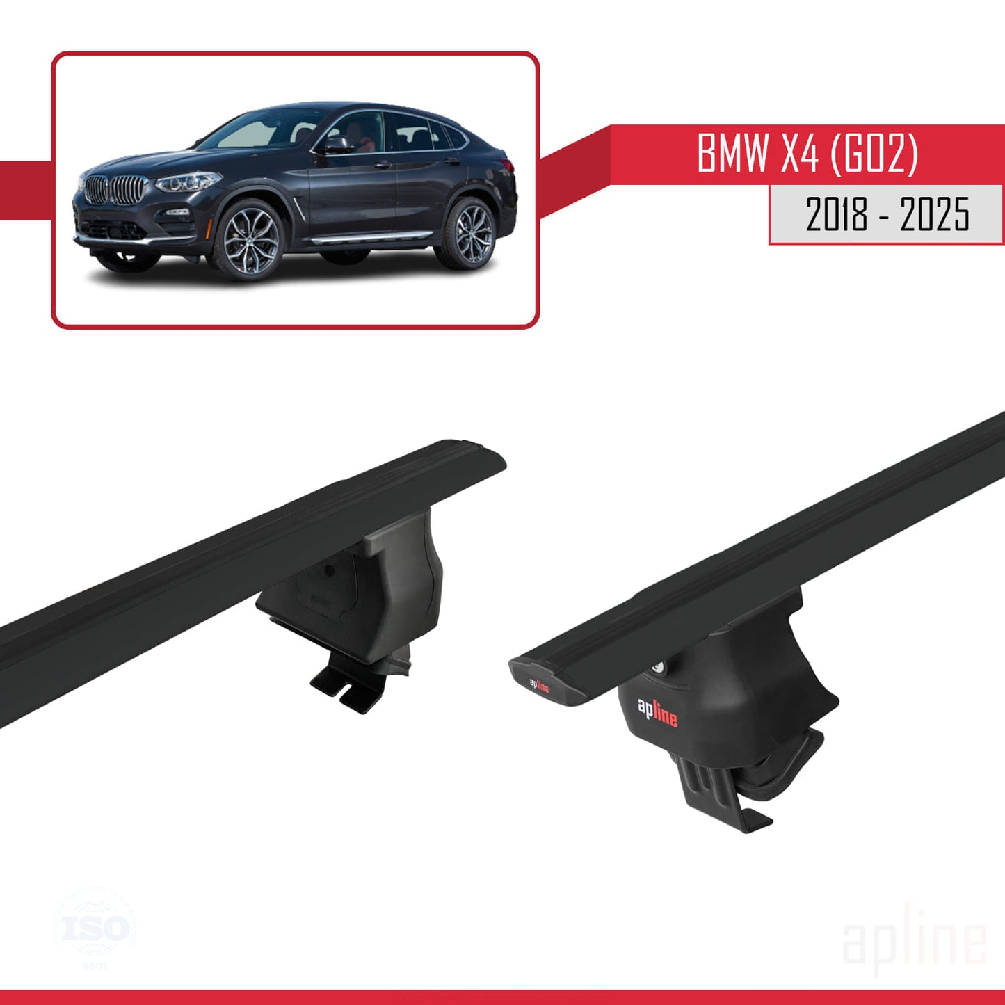 Compatible avec BMW X4 (G02) 2018-2025 ACE-4 Barres de Toit Railing Porte-Bagages de Voiture Noir Aluminium 2 Barres