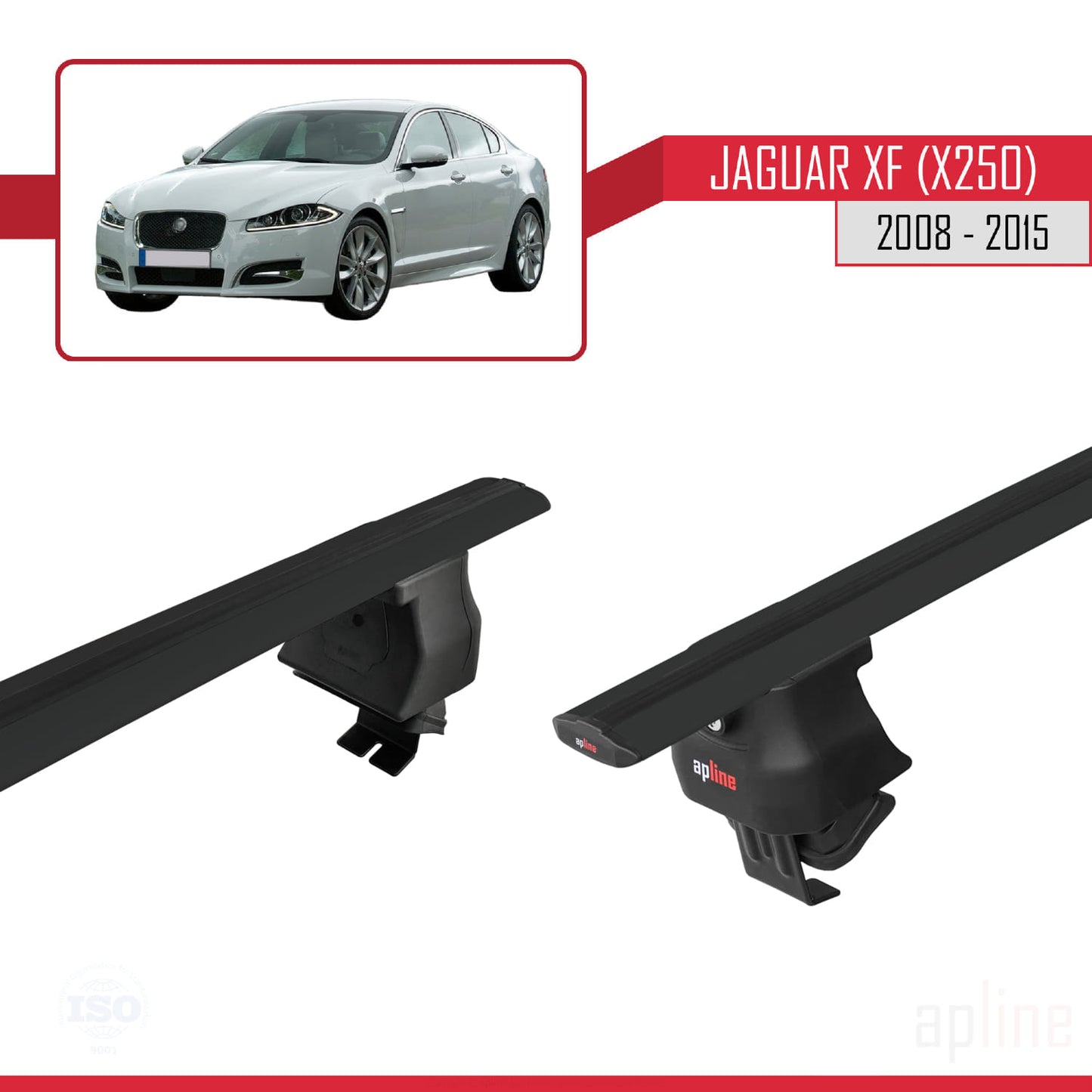Compatible avec Jaguar XF (X250) 2008-2015 ACE-4 Barres de Toit Railing Porte-Bagages de Voiture Noir Aluminium 2 Barres