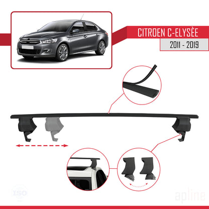Compatible avec Citroen C-Elysee 2011-2019 ACE-4 Barres de Toit Railing Porte-Bagages de Voiture Noir Aluminium 2 Barres
