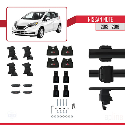 Compatible avec Nissan Note 2 (E12) 2013-2019 ACE-4 Barres de Toit Railing Porte-Bagages de Voiture Noir Aluminium 2 Barres