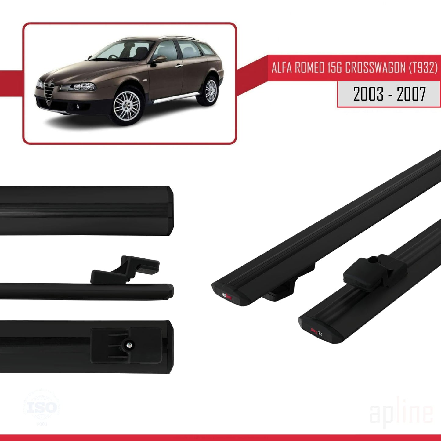 Compatible avec Alfa Romeo 156 (T932) Crosswagon 2003-2007 BASIC Model Barres de Toit Railing Porte-Bagages de Voiture Noir Aluminium 2 Barres