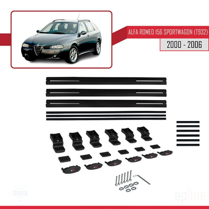 Compatible avec Alfa Romeo 156 (T932) Break 2000-2006 BASIC Model Barres de Toit Railing Porte-Bagages de Voiture Noir Aluminium 3 Barres