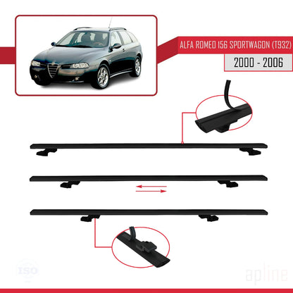 Compatible avec Alfa Romeo 156 (T932) Break 2000-2006 BASIC Model Barres de Toit Railing Porte-Bagages de Voiture Noir Aluminium 3 Barres