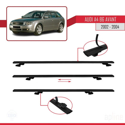 Compatible avec A4 (B6) Avant 2002-2004 BASIC Model Barres de Toit Railing Porte-Bagages de Voiture Noir Aluminium 2 Barres