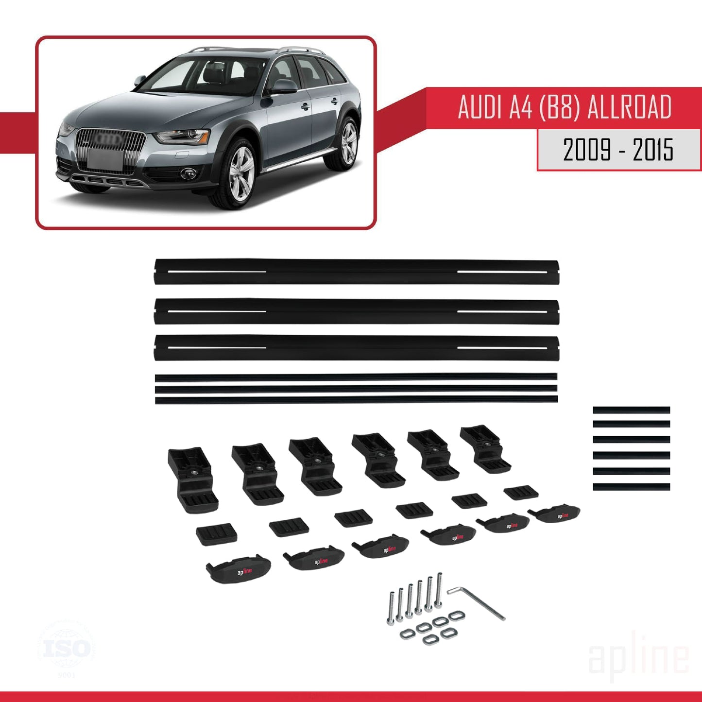 Compatible avec A4 (B8) Allroad 2009-2015 BASIC Model Barres de Toit Railing Porte-Bagages de Voiture Noir Aluminium 3 Barres