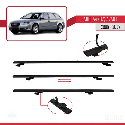 Compatible avec A4 (B7) Avant 2005-2007 BASIC Model Barres de Toit Railing Porte-Bagages de Voiture Noir Aluminium 3 Barres